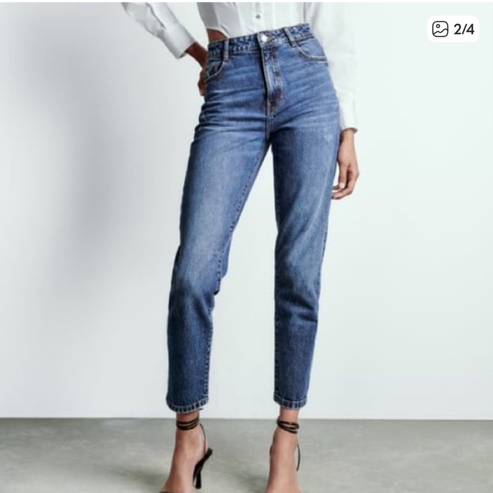 ZARA Z1975 HIGH RISE SLIM MOM LEG JEANS BLUE SIZE 28 (US 6)